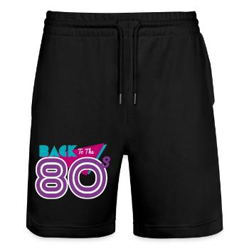 back to the 80s - Stanley/Stella Trainer Unisex Organic Jogging Shorts - black - Front - Nik (191cm) & Marisol (170cm)