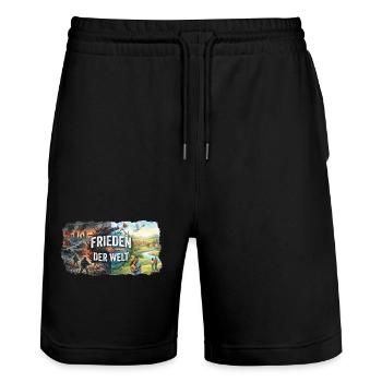 Frieden der Welt - Stanley/Stella Unisex Bio Joggingshorts Trainer  - Schwarz - Vorne - Nik (191cm) & Marisol (170cm)
