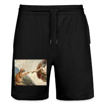 Katze Schlägt Gottes Hand Lustiges Katzen meme - Stanley/Stella Unisex Bio Joggingshorts Trainer  - Schwarz - Vorne - Nik (191cm) & Marisol (170cm)