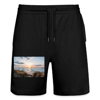 Sunset on the dune beach - Stanley/Stella Trainer Unisex Organic Jogging Shorts - black - Front - Nik (191cm) & Marisol (170cm)