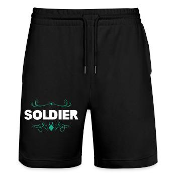 Soldier Ornament Lettering - Stanley/Stella Trainer Unisex Organic Jogging Shorts - black - Front - Nik (191cm) & Marisol (170cm)