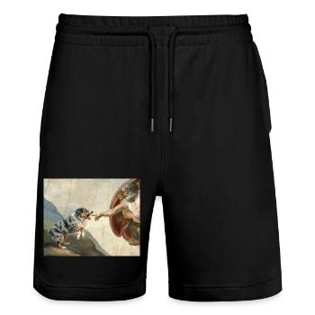 Hund Gottes Hand Australian Shepherd Hunde meme - Stanley/Stella Unisex Bio Joggingshorts Trainer  - Schwarz - Vorne - Nik (191cm) & Marisol (170cm)