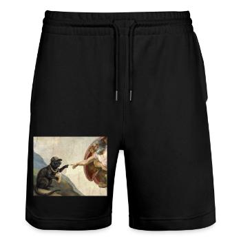Chat gifle la main de Dieu Mème des chats drôles - Short de jogging bio TRAINER Stanley/Stella unisexe - noir - Devant - Nik (191cm) & Marisol (170cm)