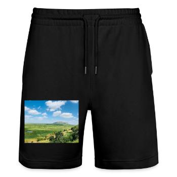 Steppe landscape with a lake - Stanley/Stella Trainer Unisex Organic Jogging Shorts - black - Front - Nik (191cm) & Marisol (170cm)