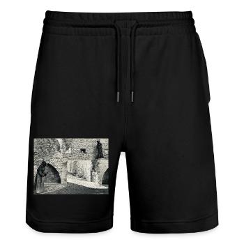 Ombres du monastère sur la pierre - Short de jogging bio TRAINER Stanley/Stella unisexe - noir - Devant - Nik (191cm) & Marisol (170cm)
