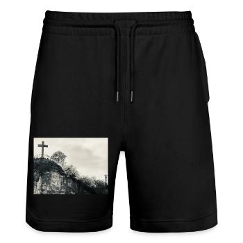 Stone Hill avec croix - Short de jogging bio TRAINER Stanley/Stella unisexe - noir - Devant - Nik (191cm) & Marisol (170cm)