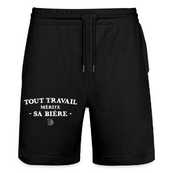 Tout Travail Merite Sa Biere T-Shirt Cadeau Humour - Short de jogging bio TRAINER Stanley/Stella unisexe - noir - Devant - Nik (191cm) & Marisol (170cm)
