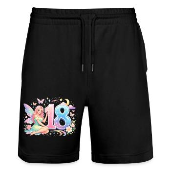 18th Birthday Elf – Retro Pastel Promotional Print - Stanley/Stella Trainer Unisex Organic Jogging Shorts - black - Front - Nik (191cm) & Marisol (170cm)