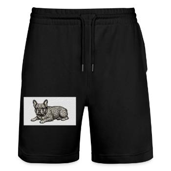 Ornate Bulldog Tattoo Muster - Stanley/Stella Unisex Bio Joggingshorts Trainer  - Schwarz - Vorne - Nik (191cm) & Marisol (170cm)