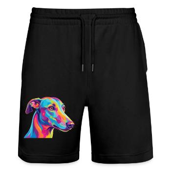 Art coloré de lévrier aquarelle - Short de jogging bio TRAINER Stanley/Stella unisexe - noir - Devant - Nik (191cm) & Marisol (170cm)