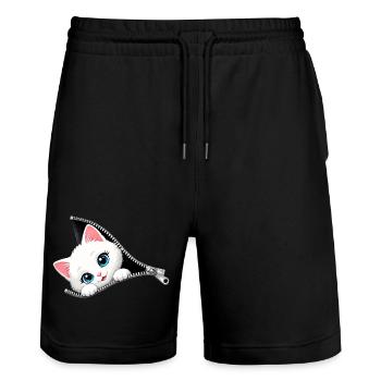 Cute Kitten Zipper Cat - Stanley/Stella Trainer Unisex Organic Jogging Shorts - black - Front - Nik (191cm) & Marisol (170cm)