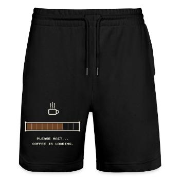 Lustiges Kaffee-Lade-Fortschrittsbalken-T-Shirt - Stanley/Stella Unisex Bio Joggingshorts Trainer  - Schwarz - Vorne - Nik (191cm) & Marisol (170cm)
