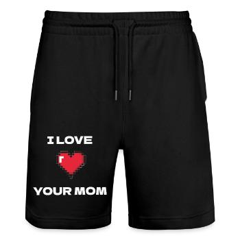 Pixel Herz Ich liebe deine Mutter - Stanley/Stella Unisex Bio Joggingshorts Trainer  - Schwarz - Vorne - Nik (191cm) & Marisol (170cm)