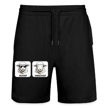 Schaf Unschaf - Wortspiel mit unscharf und Schaf - Stanley/Stella Unisex Bio Joggingshorts Trainer  - Schwarz - Vorne - Nik (191cm) & Marisol (170cm)