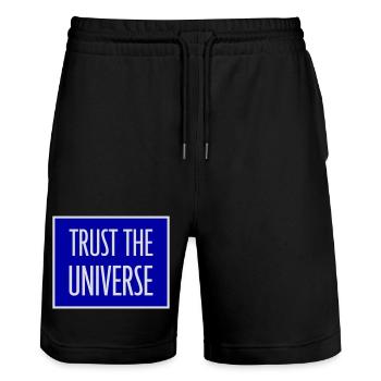 Trust The Universe Spirituell Universum Zitat Logo - Stanley/Stella Unisex Bio Joggingshorts Trainer  - Schwarz - Vorne - Nik (191cm) & Marisol (170cm)