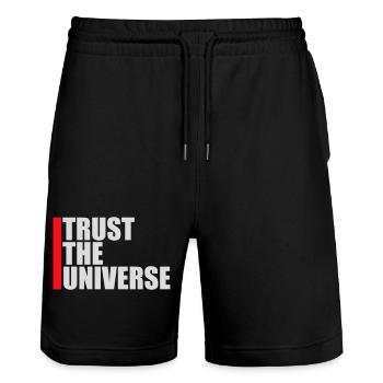 Trust The Universe Spirituell Universum Zitat Logo - Stanley/Stella Unisex Bio Joggingshorts Trainer  - Schwarz - Vorne - Nik (191cm) & Marisol (170cm)