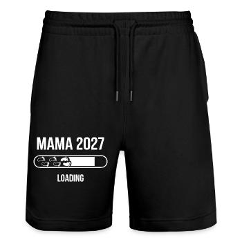Mama 2027 Loading Babyfüße - Stanley/Stella Unisex Bio Joggingshorts Trainer  - Schwarz - Vorne - Nik (191cm) & Marisol (170cm)