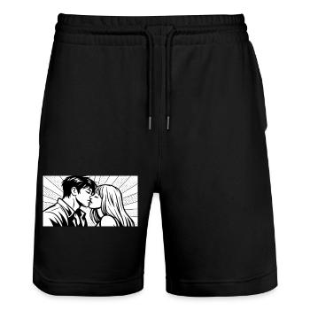 L’amour en mouvement - Short de jogging bio TRAINER Stanley/Stella unisexe - noir - Devant - Nik (191cm) & Marisol (170cm)
