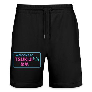 Welcome to Tsukiji - Short de jogging bio TRAINER Stanley/Stella unisexe - noir - Devant - Nik (191cm) & Marisol (170cm)