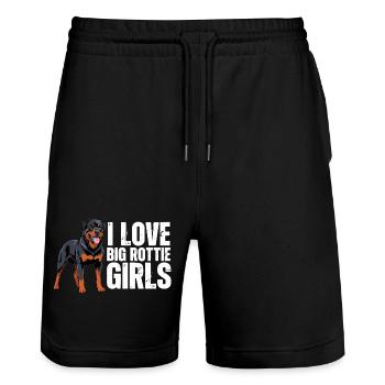 Ich liebe Big Rottie Girls Rottweiler Rottie - Stanley/Stella Unisex Bio Joggingshorts Trainer  - Schwarz - Vorne - Nik (191cm) & Marisol (170cm)