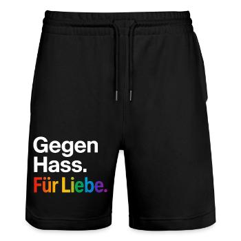 Regenbogen Liebe Statement Spruch Shirt CSD - Stanley/Stella Unisex Bio Joggingshorts Trainer  - Schwarz - Vorne - Nik (191cm) & Marisol (170cm)