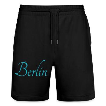 Berlin - Stanley/Stella Trainer Unisex Organic Jogging Shorts - black - Front - Nik (191cm) & Marisol (170cm)