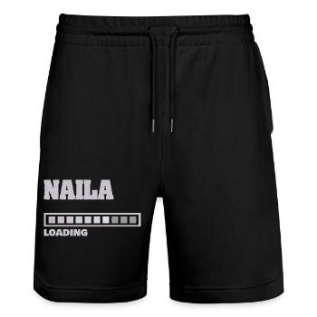 Naila als Geburt - Stanley/Stella Unisex Bio Joggingshorts Trainer  - Schwarz - Vorne - Nik (191cm) & Marisol (170cm)