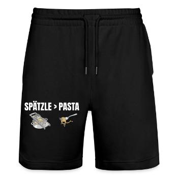 Spätzle sind besser als Pasta Schwäbisch - Stanley/Stella Unisex Bio Joggingshorts Trainer  - Schwarz - Vorne - Nik (191cm) & Marisol (170cm)