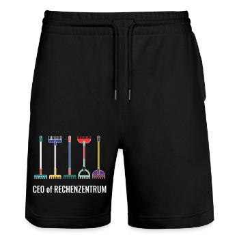 Leiter vom Rechenzentrum Gärtner EDV IT - Stanley/Stella Unisex Bio Joggingshorts Trainer  - Schwarz - Vorne - Nik (191cm) & Marisol (170cm)