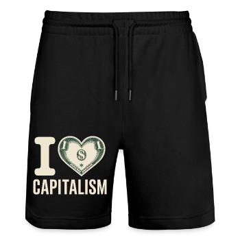 I Love Capitalism Unternehmer Aktien Kapitalismus - Stanley/Stella Unisex Bio Joggingshorts Trainer  - Schwarz - Vorne - Nik (191cm) & Marisol (170cm)