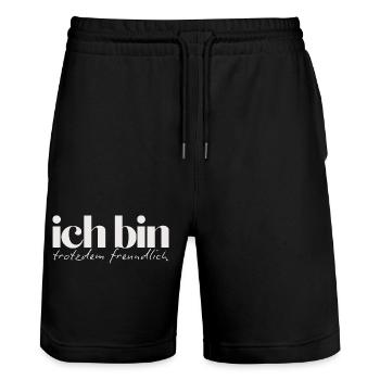 Ich bin trotzdem freundlich Humorvolles Statement - Stanley/Stella Unisex Bio Joggingshorts Trainer  - Schwarz - Vorne - Nik (191cm) & Marisol (170cm)