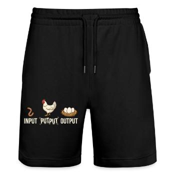 Eingabe Putput Ausgabe Lustiges Huhn Hühnerbauer - Stanley/Stella Unisex Bio Joggingshorts Trainer  - Schwarz - Vorne - Nik (191cm) & Marisol (170cm)