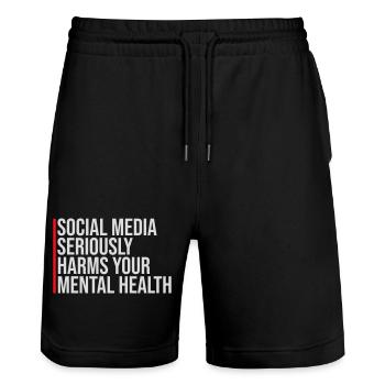 Les réseaux sociaux nuisent sérieusement à la santé mentale selon les affirmations - Short de jogging bio TRAINER Stanley/Stella unisexe - noir - Devant - Nik (191cm) & Marisol (170cm)