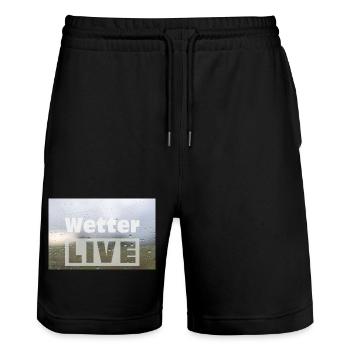 Wetter LIVE – Minimalistisches Regen Poster - Stanley/Stella Unisex Bio Joggingshorts Trainer  - Schwarz - Vorne - Nik (191cm) & Marisol (170cm)