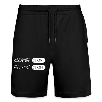 FUCK OFF, Come on - Fuck off, Fuck Off - Stanley/Stella Unisex Bio Joggingshorts Trainer  - Schwarz - Vorne - Nik (191cm) & Marisol (170cm)
