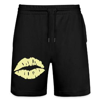 Kissing Mouth Pastel PopArt - Stanley/Stella Trainer Unisex Organic Jogging Shorts - black - Front - Nik (191cm) & Marisol (170cm)