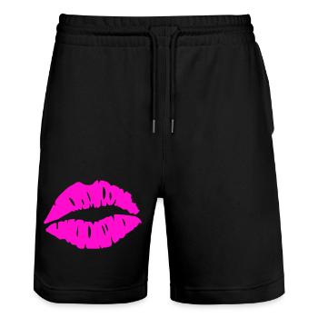 Lippenkuss Neonrosa - Stanley/Stella Unisex Bio Joggingshorts Trainer  - Schwarz - Vorne - Nik (191cm) & Marisol (170cm)