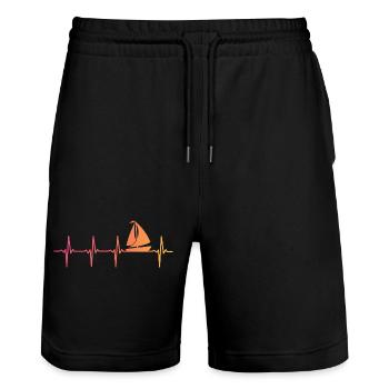 Sunset Sailing Boat Heartbeat Sail - Stanley/Stella Unisex Bio Joggingshorts Trainer  - Schwarz - Vorne - Nik (191cm) & Marisol (170cm)