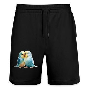 Wellensittiche - Stanley/Stella Unisex Bio Joggingshorts Trainer  - Schwarz - Vorne - Nik (191cm) & Marisol (170cm)