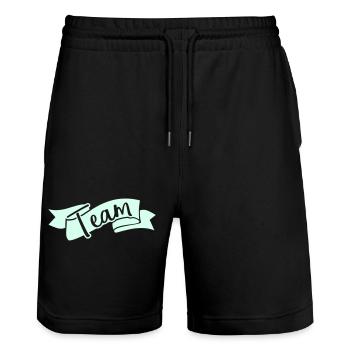 Team Ribbon Schriftzug - Stanley/Stella Unisex Bio Joggingshorts Trainer  - Schwarz - Vorne - Nik (191cm) & Marisol (170cm)