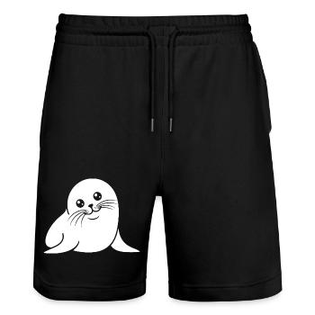 Baby Robbe Silhouette niedliches Tiermotiv - Stanley/Stella Unisex Bio Joggingshorts Trainer  - Schwarz - Vorne - Nik (191cm) & Marisol (170cm)
