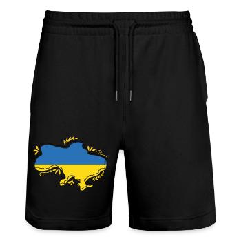 Ukraine-Flaggenkarte Silouette mit Blumenumriss - Stanley/Stella Unisex Bio Joggingshorts Trainer  - Schwarz - Vorne - Nik (191cm) & Marisol (170cm)