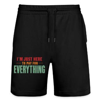 Ich bin nur hier, um alles zu bezahlen, lustiger Papa " - Stanley/Stella Unisex Bio Joggingshorts Trainer  - Schwarz - Vorne - Nik (191cm) & Marisol (170cm)