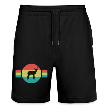Antilope Retro Sunset – Safari Wildtier - Stanley/Stella Unisex Bio Joggingshorts Trainer  - Schwarz - Vorne - Nik (191cm) & Marisol (170cm)