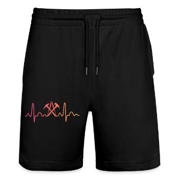 Sunset Dachdecker Herzschlag-Dachdecker - Stanley/Stella Unisex Bio Joggingshorts Trainer  - Schwarz - Vorne - Nik (191cm) & Marisol (170cm)