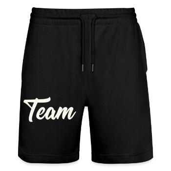 team - Stanley/Stella Unisex Bio Joggingshorts Trainer  - Schwarz - Vorne - Nik (191cm) & Marisol (170cm)