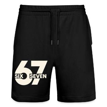 67 Six Seven – Urban Typografie - Stanley/Stella Unisex Bio Joggingshorts Trainer  - Schwarz - Vorne - Nik (191cm) & Marisol (170cm)