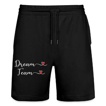 Dream Team Herz Typographie - Stanley/Stella Unisex Bio Joggingshorts Trainer  - Schwarz - Vorne - Nik (191cm) & Marisol (170cm)