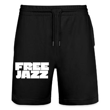 Free Jazz fettes Logo - Stanley/Stella Unisex Bio Joggingshorts Trainer  - Schwarz - Vorne - Nik (191cm) & Marisol (170cm)
