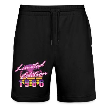40. Geburtstag Limited Edition 1986 vintage - Stanley/Stella Unisex Bio Joggingshorts Trainer  - Schwarz - Vorne - Nik (191cm) & Marisol (170cm)